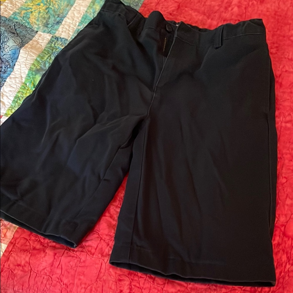 Lands' End Navy Blue Flat Front Knee-Length Shorts
